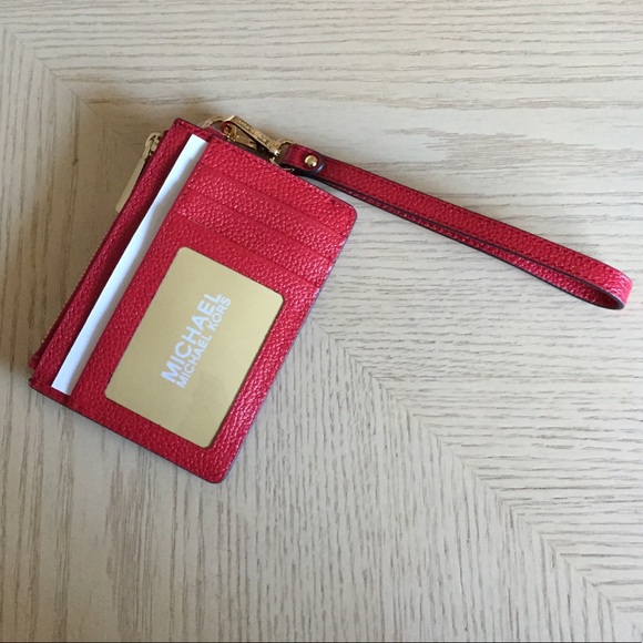 Michael Kors Crimson Leather Coin Purse Wristlet - Picture 2 of 8